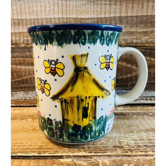 Polish Pottery Ceramika Artystyczna Unikat Bee Happy Coffee Mug - Picture 1 of 10